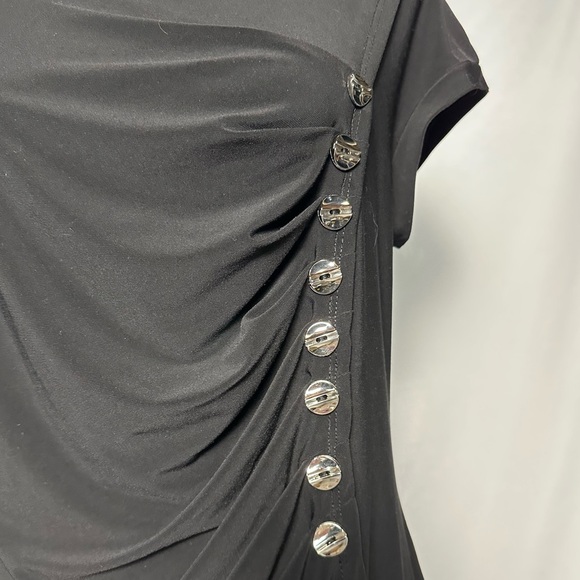 FRANK LYMAN Vintage Black Ruched Button Workwear Office Short Sleeve Size 14 - Picture 4 of 6